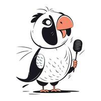 Karikatur Papagei mit ein Mikrofon. Vektor Illustration auf Weiß Hintergrund.