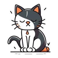 söt tecknad serie katt med ledsen ögon. vektor illustration i linje konst stil.