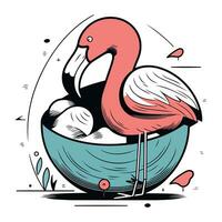 Flamingo im ein Schüssel. Vektor Illustration von ein Flamingo.