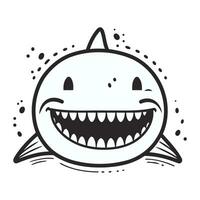svart och vit illustration av en Lycklig haj med en leende på hans ansikte. vektor