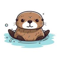 süß Karikatur Otter Schwimmen im das Wasser. Vektor Illustration.