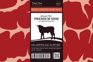 Vektor-Rindfleischverpackung oder Etikett. Kuh-Symbol. Fleisch Beefsteak Textur.