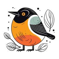 Vektor Illustration von ein süß wenig Vogel im ein schwarz und Orange Farben.