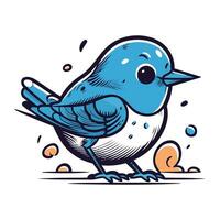 Vektor Illustration von ein süß Blau Vogel auf ein Weiß Hintergrund. Karikatur Stil.