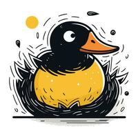 Ente im das Nest. Hand gezeichnet Vektor Illustration im Karikatur Stil.