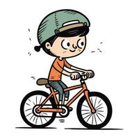 pojke ridning en cykel. vektor illustration av en pojke ridning en cykel.