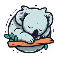 söt tecknad serie koala sovande på en logga. vektor illustration.