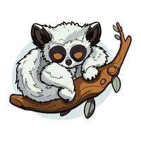 süß Lemur Schlafen auf ein Baum Ast. Vektor Illustration.