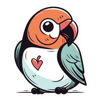 vektor illustration av söt tecknad serie pingvin med hjärta i näbb.