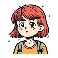 Illustration von ein süß wenig rot behaart Mädchen mit traurig Ausdruck vektor