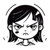 arg flicka ansikte vektor illustration i tecknad serie stil. svart och vit arg flicka ansikte ikon.