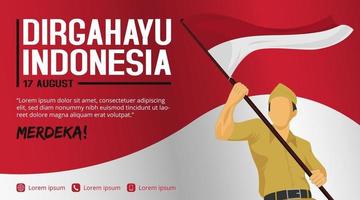 Indonesiens självständighetsdag banner mall med soldat som håller flagga vektor