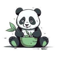 süß Panda Sitzung im ein Topf mit Grün Blätter. Vektor Illustration.