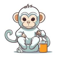 Affe mit Flasche von Hand Desinfektionsmittel Karikatur Vektor Illustration.