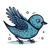 Vektor Illustration von ein Blau Vogel auf ein Weiß Hintergrund. Hand Zeichnung