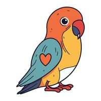 söt papegoja med hjärta. vektor illustration i klotter stil.