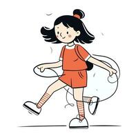söt liten flicka spelar med en hoppa rep. vektor illustration.