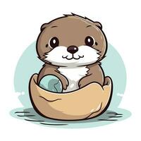 süß Otter Sitzung im das Ei Kasten. Vektor Illustration.