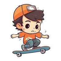 tecknad serie pojke med skateboard. vektor illustration isolerat på vit bakgrund.