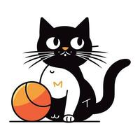 schwarz Katze spielen mit ein Ball. Vektor Illustration isoliert auf Weiß Hintergrund.