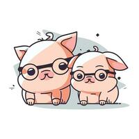 süß wenig Schweine im Brille. Vektor Illustration im Karikatur Stil.