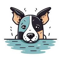 süß Karikatur Hund spähen aus von das Wasser. Vektor Illustration.