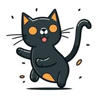 süß Karikatur schwarz Katze mit komisch Ausdruck. Vektor Illustration isoliert auf Weiß Hintergrund.