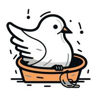söt klotter fågel i en pott. vektor illustration.