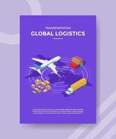 transport globalt logistikplan lastbil containerlåda paket vektor