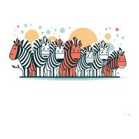 komisch Zebra mit Kronen. Vektor Illustration im eben Stil.