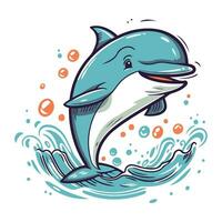 Delfin Springen aus von das Wasser. Vektor Illustration im Karikatur Stil.