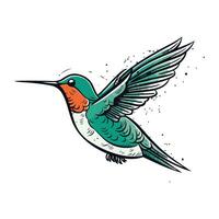 kolibri vektor illustration. kolibri med vingar spridning.