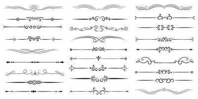 sida delare och design element. uppsättning av olika enkel svart delare design, blandad delare samling mall vektor. samling av blommig avdelare element mega dekoration för kalligrafi. vektor