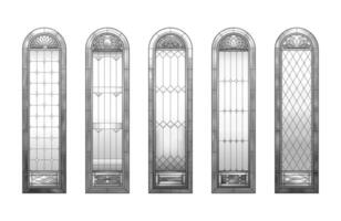 befleckt Glas Kirche Fenster. Gradient schwarz und Weiß Rahmen. vektor