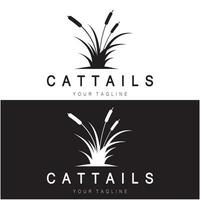 cattails eller flod vass gräs växt logotyp design, vatten- växter, träsk, vild gräs vektor