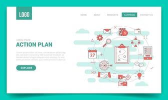 Aktionsplan-Geschäftskonzept mit Kreissymbol für Website-Vorlage vektor