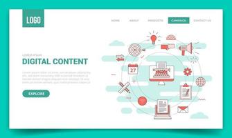 digitalt innehållskoncept med cirkelikon för webbplatsmall vektor