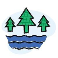 vatten och tre träd ikon. ett ikon av vatten och tre träd till representera de betydelse av vatten för skogar och de sammankoppling av Allt levande saker. vektor