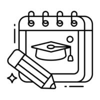 Bleistift mit Kalender und Doktorhut, Symbol von Studie Zeitplan vektor