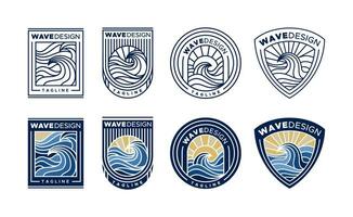 bündeln von Linie eben Surfen Ozean Welle Emblem Logo Design vektor