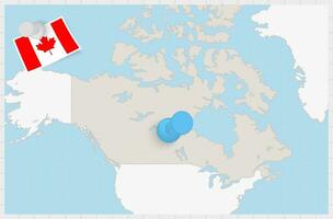 Karte von Kanada mit ein festgesteckt Blau Stift. festgesteckt Flagge von Kanada. vektor