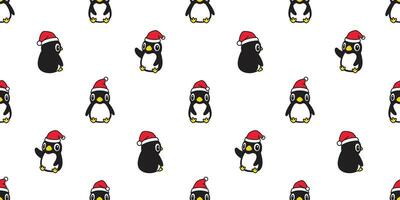 pingvin sömlös mönster jul vektor santa claus hatt scarf isolerat upprepa tapet bricka bakgrund tecknad serie karaktär illustration design
