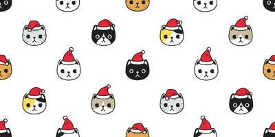 katt sömlös mönster jul vektor santa claus hatt kattunge huvud tecknad serie scarf isolerat upprepa tapet bricka bakgrund illustration klotter design