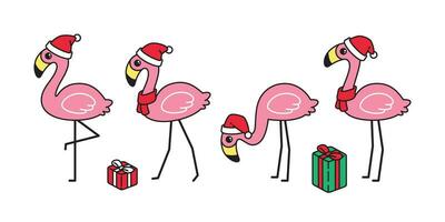 flamingo vektor jul ikon santa claus hatt gåva låda fågel tecknad serie karaktär djur- exotisk natur vild fauna illustration klotter design