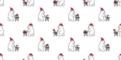 Björn sömlös mönster vektor polär Björn jul santa claus hatt handla vagn scarf isolerat tecknad serie upprepa bakgrund bricka tapet illustration design