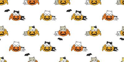 katt sömlös mönster halloween pumpa vektor kattunge fladdermus scarf isolerat upprepa tapet bricka bakgrund tecknad serie karaktär klotter illustration design