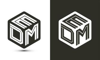 EDM brev logotyp design med illustratör kub logotyp, vektor logotyp modern alfabet font överlappning stil.