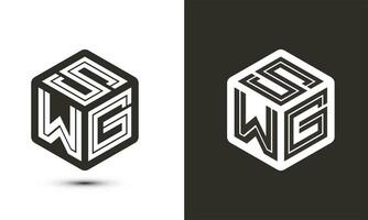 s w G Brief Logo Design mit Illustrator Würfel Logo, Vektor Logo modern Alphabet Schriftart Überlappung Stil. Prämie Geschäft Logo Symbol. Weiß Farbe auf schwarz Hintergrund