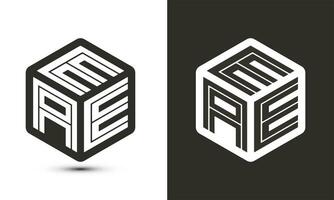 eae brev logotyp design med illustratör kub logotyp, vektor logotyp modern alfabet font överlappning stil.