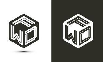 f w d Brief Logo Design mit Illustrator Würfel Logo, Vektor Logo modern Alphabet Schriftart Überlappung Stil. Prämie Geschäft Logo Symbol. Weiß Farbe auf schwarz Hintergrund